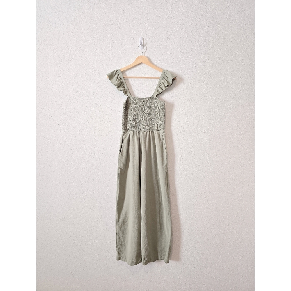 Pink Lily Green Smocked Crop Jumpsuit S